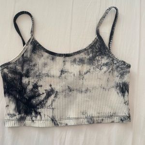 Shein Black and White Tie Die Ribbed Crop Tank Top